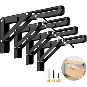 8 Inch Folding Shelf Bracket, 4 Pack Heavy Duty Wall Mounted Foldable Brackets, Space-Saving Metal Collapsible Shelf Brackets, Max Load:180lbs
