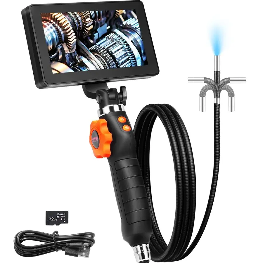 【DealsForYouDays】VEVOR Two - Way Articulating Borescope with Light, Inspection Camera with 0.25 Lens, 5 IPS HD Screen, Flexible Mechanic Fiber Optic Snake Scope Cam for Wall Automotive Engine Inspect - 4.9FTVEVOR Super Brand Day