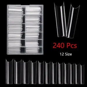 240pcs Transparent Extra Long Nail Tips Half Cap C Curve 12 Size Fake Nails Cone Square with Box for Home DIY Soft Gel Nail Tip Clear Jelly Press On Nails for Women