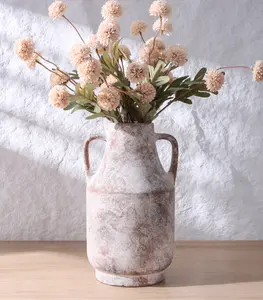Ivydale Ceramic Flower Vase with Handles, 11 in Tall Rustic Farmhouse Pottery Vases Decorative Large Vases for Living Room Entryway Kitchen Table Centerpieces Home Decor,Neutral