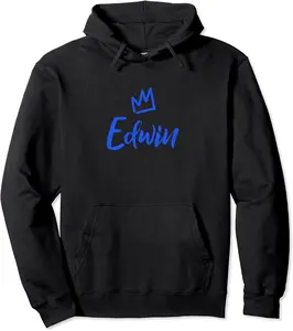 Edwin the King / Blue Crown & Name for Men Called Edwin Pullover Hoodie - Mekhichri Shop 86B0BNYMQ1WL