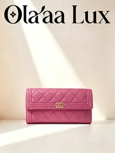 Pre-owned CHANEL Pink Le Boy Wallet with box C19495224571