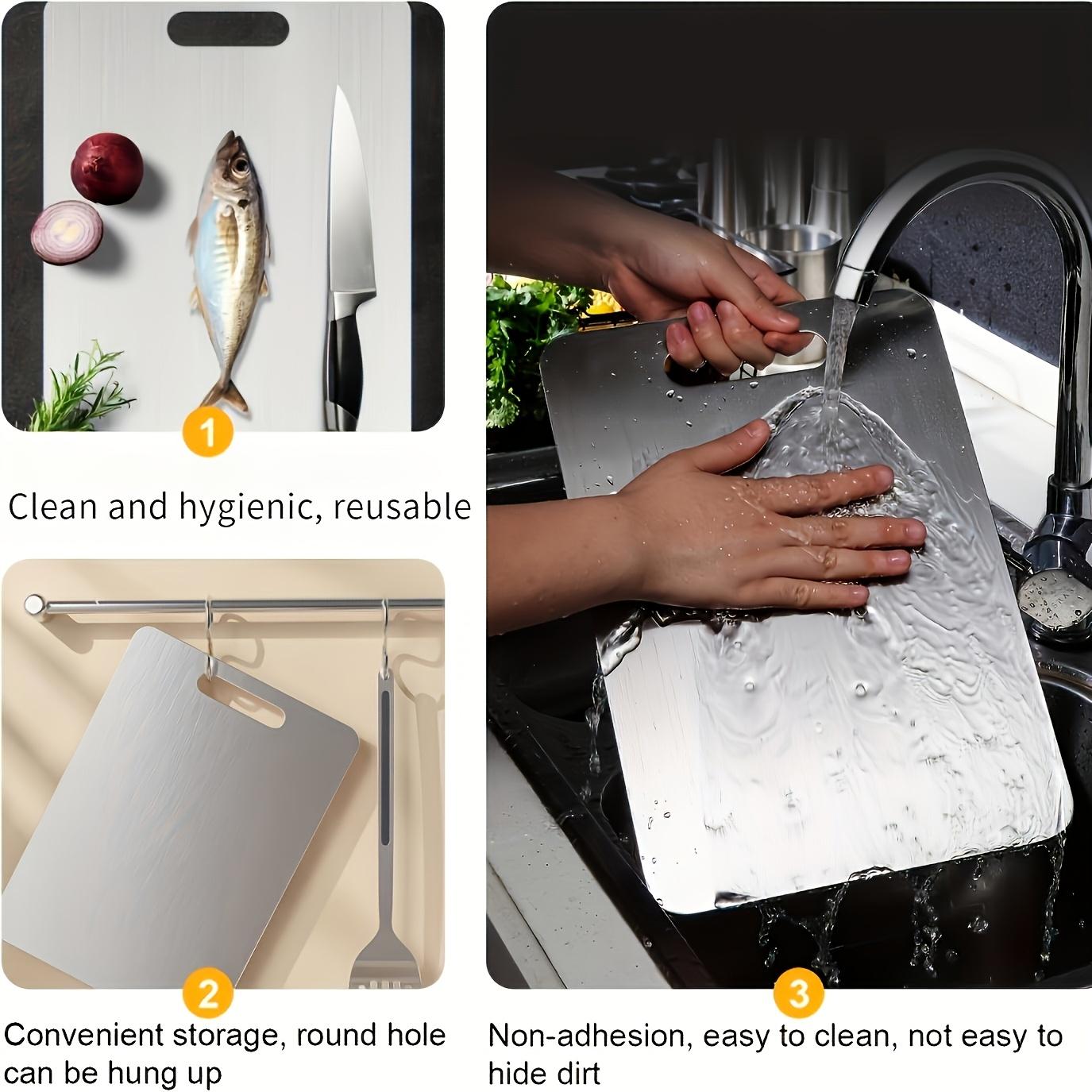 3-piece high-quality stainless steel cutting board set — durable, easy to clean, ready for use in the kitchen, space-saving, rustproof, and BPA-free, ensuring food safety