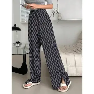 Women's Checkerboard Printed Simple Daily Long Pants Fabric Fit