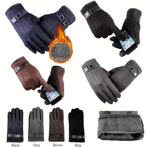 1 Pair of Men's Winter Warm Touchscreen Gloves - Fleece Lined, Over 35.56cm Length, Compatible with iPhone/Smartphones, Brown/Black/Gray/Blue/Navy Blue/White/Beige - Ideal for Cold Weather Driving and Smartphone Use