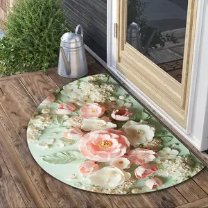 1Pc Pink Flowers Semi-Circular Mat, Washable Rugs, For Entrance Door, Bathroom, Living Room, Laundry Room, Home Decor, Soft, Non-Slip, Easy To Clean And Maintain, Kitchen Floor Mat, Kitchen Accessories, Kitchen Rugs, Gifts For Friends, Holiday Gifts,Chris
