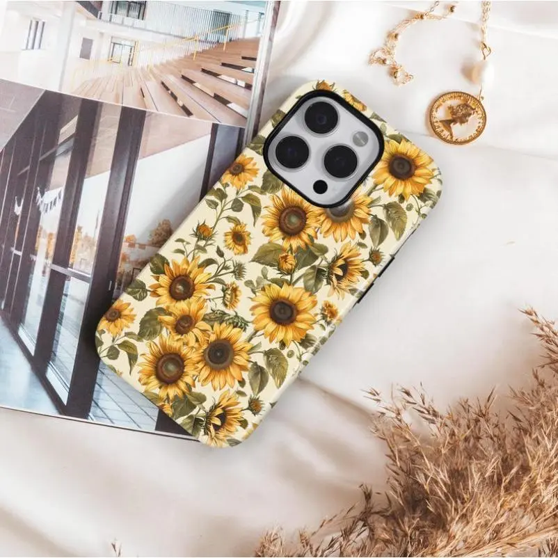 Sunflower Yellow Floral Polycarbonate Cellphone Case - Protective, Durable, Shock-Absorbent Casing with Raised Bezels for iPhone 11,12,13,14,15,16,17 Pro,Max,Air,Plus Standard Edition Mobile Phone Accessories (Offers Strong Protection)