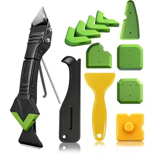 5-in-1 Stainless Steel Caulking Tool Kit - Caulk Remover, Grout Scraper, 6 Silicone Pads (3R, 6R, 10R, 13R, 17R) for Window, Cooktop, Corner Sealing & Finishing