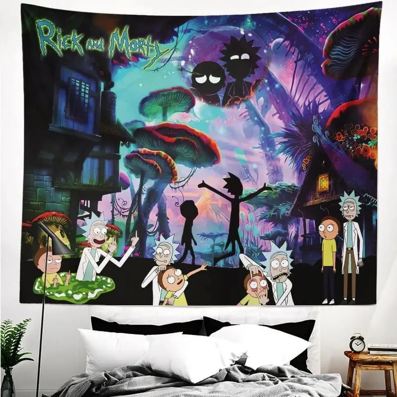 Rick and Morty Knit Polyester Backdrop Tapestry, Starry Sky Pattern, Wall Hanging Decor for Room Bedroom, Gift for Girls Fans, Party Birthday Supplies