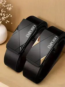 Men's Plastic Automatic Buckle Belt, Durable Business and Casual Waistband, Easy One-Hand Operation, Adjustable Standard Size