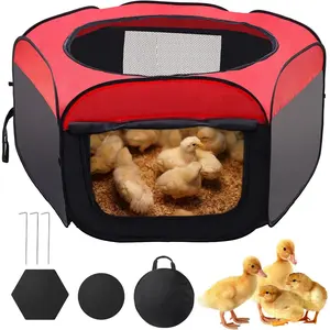Foldable Brooder Box for Chick,Chick Fence Portable  Playpen Cage with Floor Mat, Large  Tent Oxford Fabric Cage Indoor/Outdoor, Red and Black