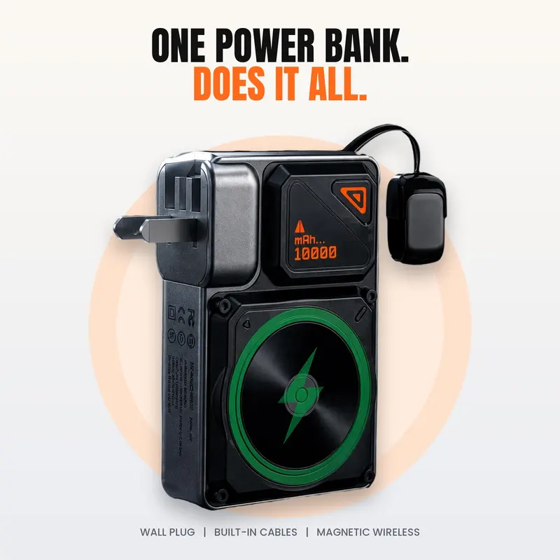 【Magnetic Power Bank】10000mAh Wireless Portable Charger with Built-in Wall Plug, Cables & Foldable Kickstand, 22.5W Battery Pack for iPhone/Android