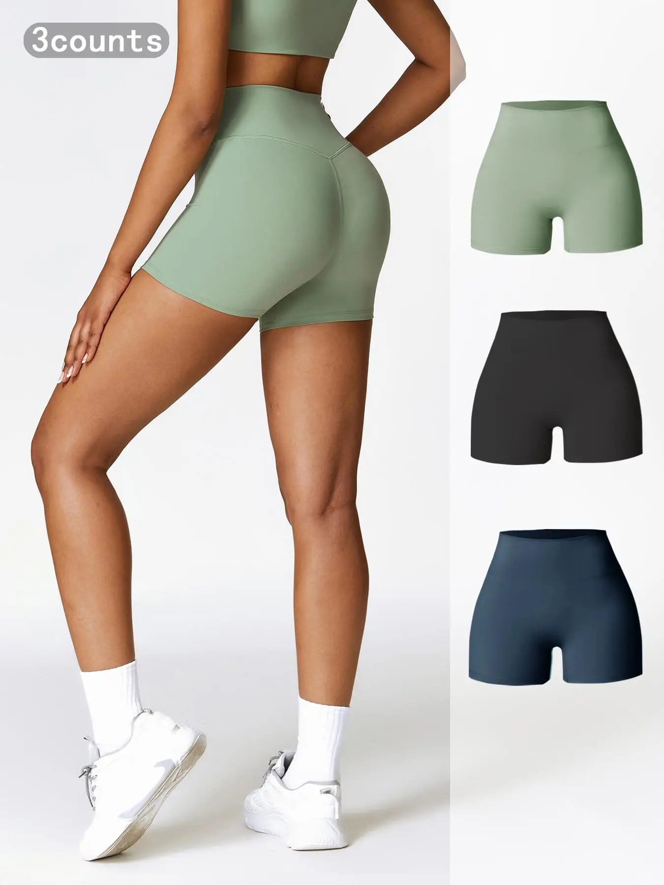 Women's Solid High Waist Sports Shorts, Gym Shorts, High Stretch Breathable Comfortable Quick Drying Skinny Shorts, Ladies Sportswear for Yoga Gym Wor