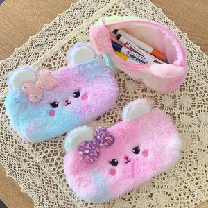 Cute Colorful Butterfly Bear Plush Pencil Case, Large Capacity Stationery Box Gift Bag, Makeup Bag Wallet, Essential Gift