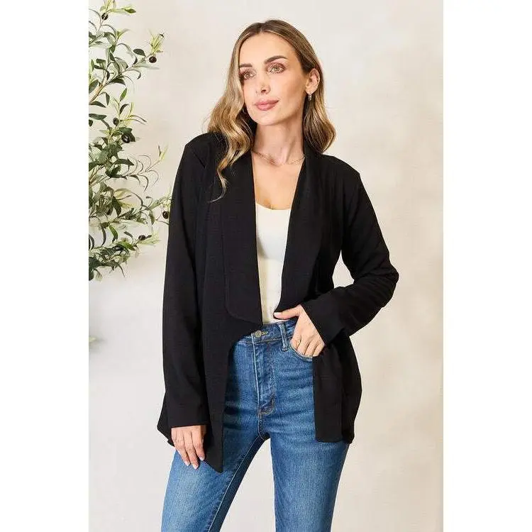 Black Stretch Open Front Long Sleeve Blazer