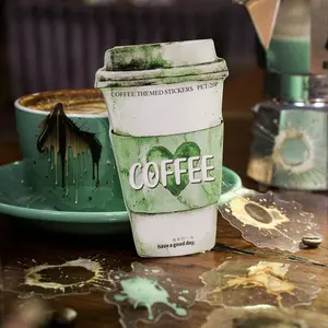 20 Sheets Coffee Color Series Stickers in Pet Material, Coffee Stain Theme Decorative Stickers for Scrapbooking and Crafting