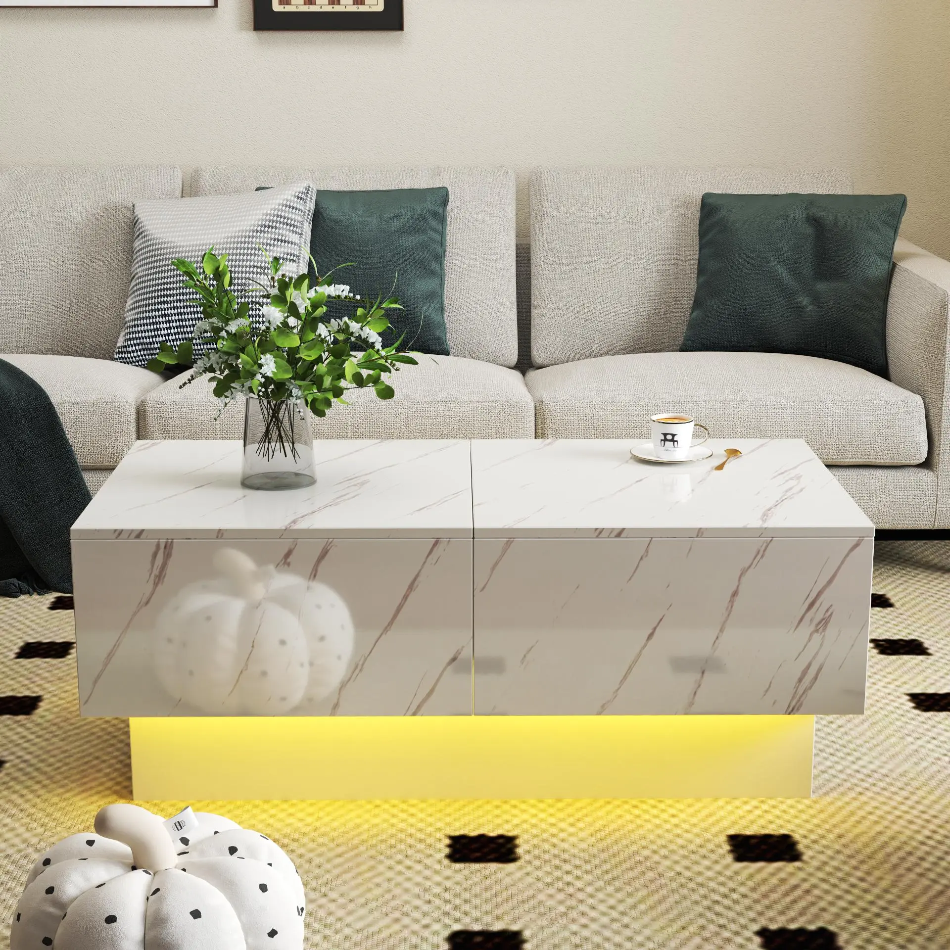 White Coffee Table with Sliding Extendable Top, 40" to 57" Hidden Storage Compartment, Space-Saving Center Table for Small Living Room, Easy Clean， Modern Minimalistic
