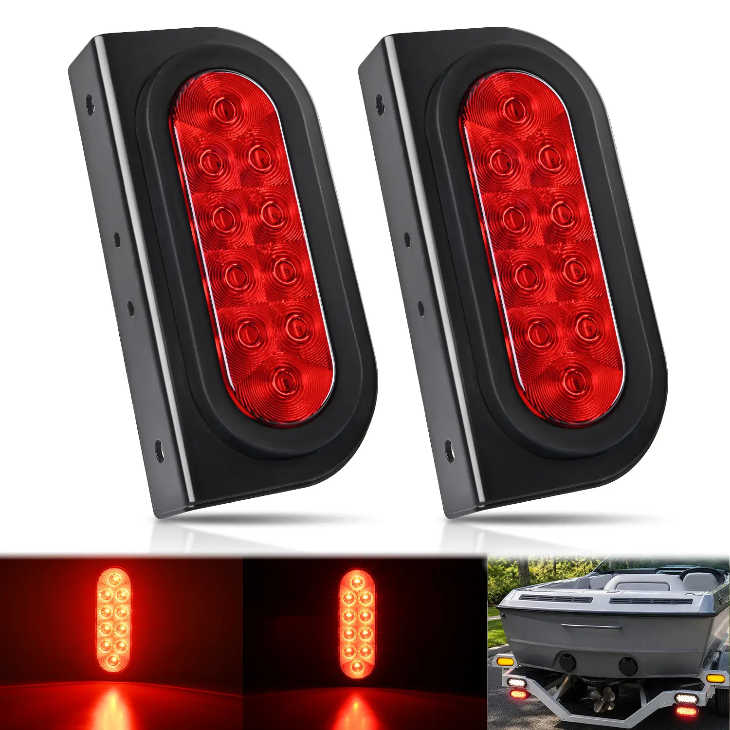 Nilight 6-Inch Oval LED Lights Car (2PCS) - 12V DC Red Turn/Stop/Brake Backlights, 3-Prong Plug, Durable Waterproof, Flush Mount Grommets, Brackets, Metal Components, Silicone Secure Fit, 0.39in Diameter Round Hole, 3-Wire Boat Lights for RVs, Bike Rack