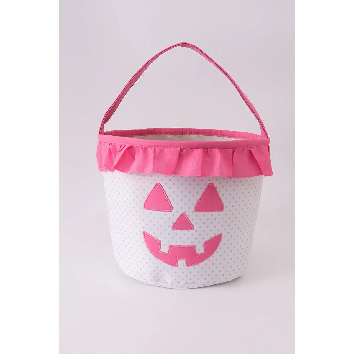 Pink Pumpkin Applique dot Ruffle Basket