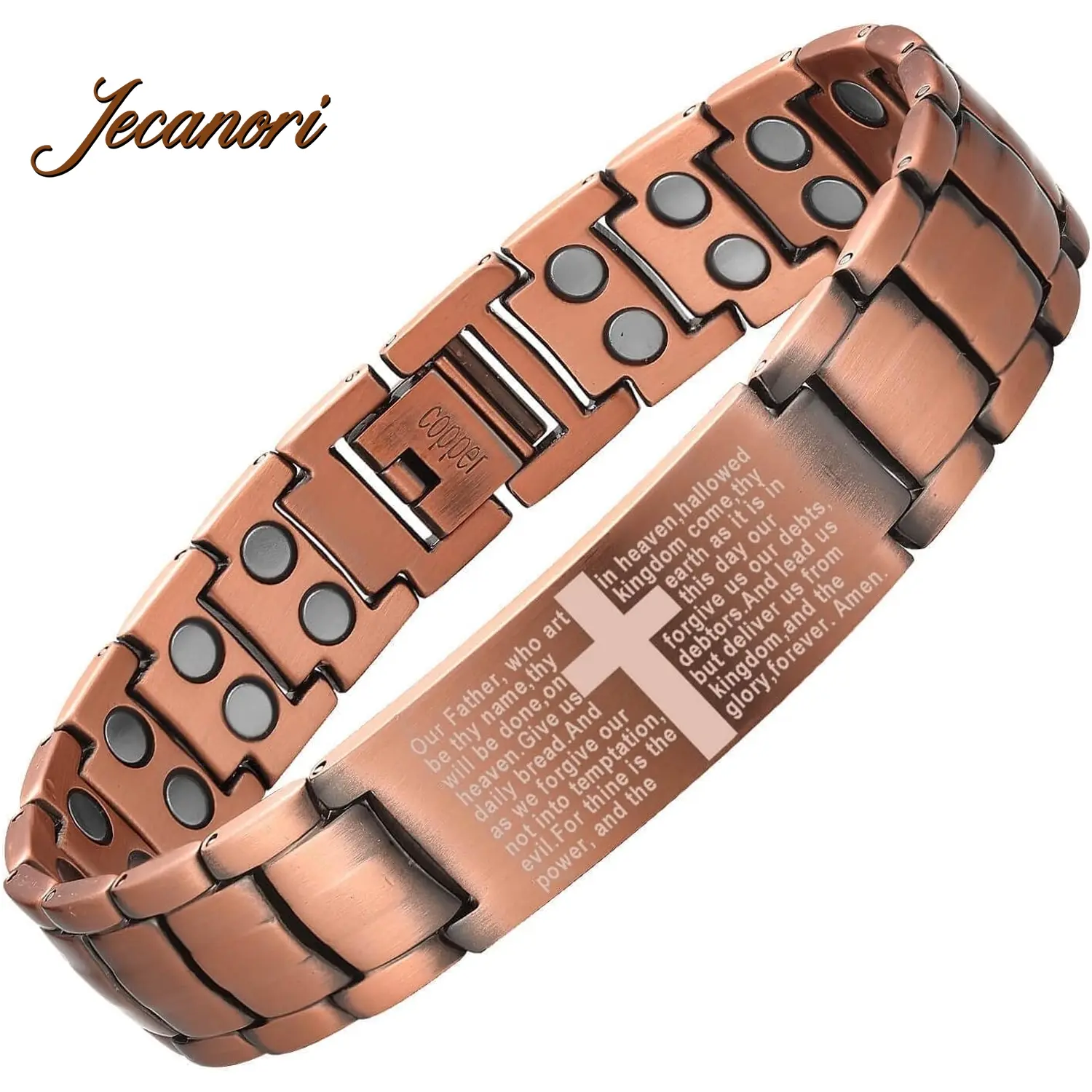 Jecanori Men's 2X Copper Magnetic Durable Bracelet - Classic Wrist Accessory, Ultra-Strength Cross Design, Adjustable Link, Included Ring, Fashion Jewelry Gift for Outdoor Activities