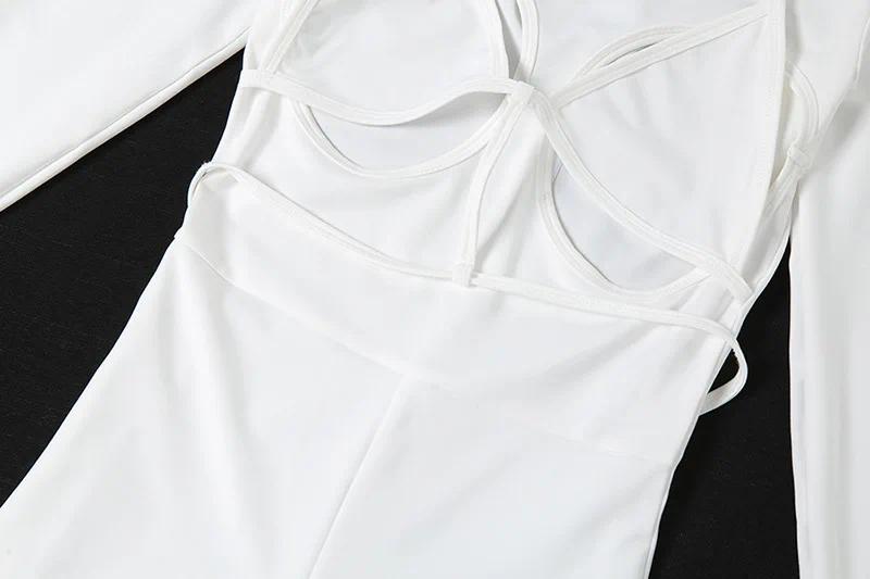 Bandage Hollow Out Long Sleeve Skinny Rompers Womens Jumpsuit Fashion Sporty Workout Active Wear White Autumn Jumpsuits