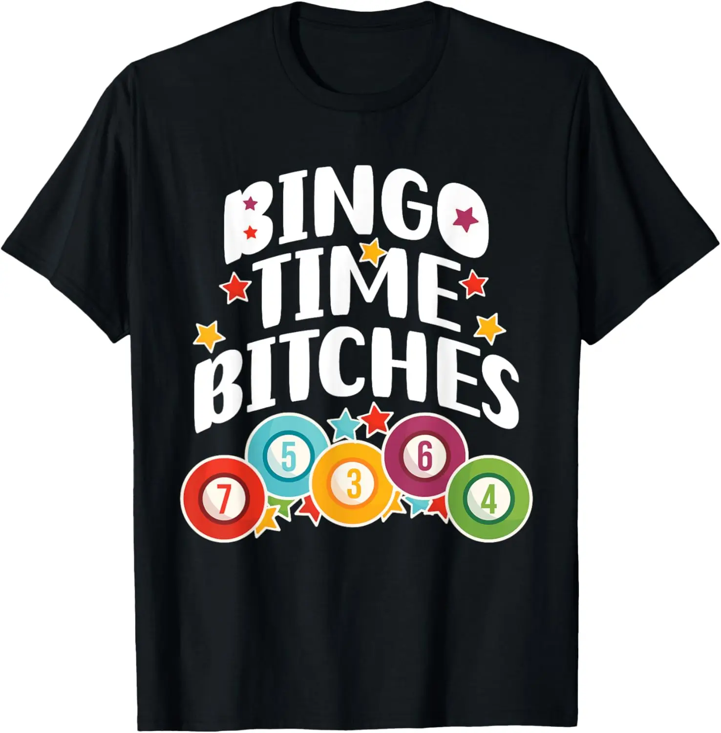 Men's T-Shirt with Funny Bingo Time Bitches Graphic Print, 100% Cotton Short Sleeve Round Neck Streetwear for Game Lovers