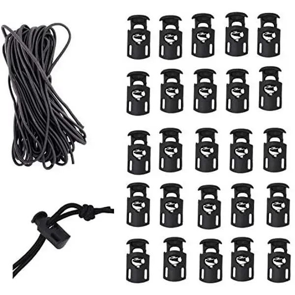 Mandala Crafts Elastic Stretch String, Cord Lock End Toggle Spring Stop for Drawstring, Shoelaces, Clothing, Backpacks, Bags Black