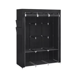 【Deals For You】SONGMICS Portable Closet, Wardrobe Closet Organizer with Cover, 3 Hanging Rods and Shelves, 4 Side Pockets, 51.2 x 17.7 x 65.7 Inches, Large Capacity for Bedroom, Living Room