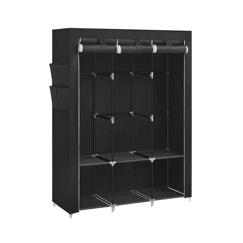 SONGMICS Portable Wardrobe Closet - Steel & Fabric Storage Armoire, Tool-Free Assembly, 0.6" Steel Tubes, 3 Clothes Rails, Shelves, 4 Side Pockets, Cover, Antitip Wall Mount, 47.2" Tall Reach, 51.2"L x 17.7"W x 65.7"H, Bedroom Room Storage Organizer