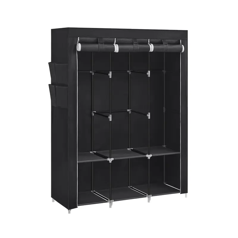 SONGMICS Portable Wardrobe Closet - Steel & Fabric Storage Armoire, Tool-Free Assembly, 0.6" Steel Tubes, 3 Clothes Rails, Shelves, 4 Side Pockets, Cover, Antitip Wall Mount, 47.2" Tall Reach, 51.2"L x 17.7"W x 65.7"H, Bedroom Room Storage Organizer