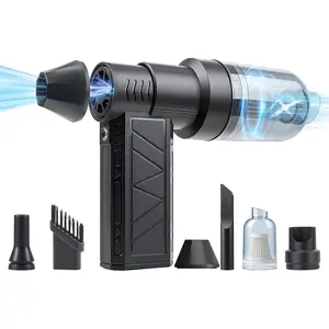 4-in-1 Black Electric Air Duster | 130000RPM Brushless Motor 4-Speed | Blow & Suction Dual Function with LED | 5000mAh Type-C Rechargeable | For Computer Keyboard, Car Interior & Household Cleaning