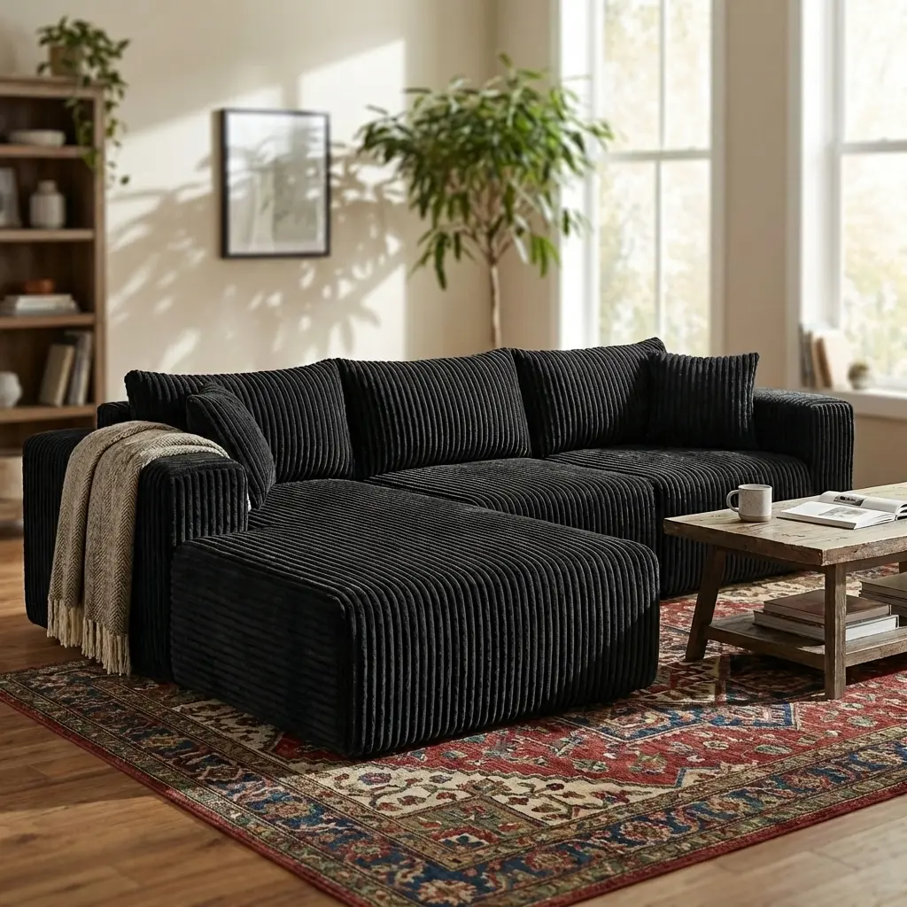 【Multiple Packages】110" Boneless Cloud Couch, 3-Piece Modular Sectional Sofa with Chaise, DIY L-Shaped Deep Seat Comfy Corduroy Couch for Living Room, Sag-Free High-Density Foam, Pet Friendly, No Assembly Required