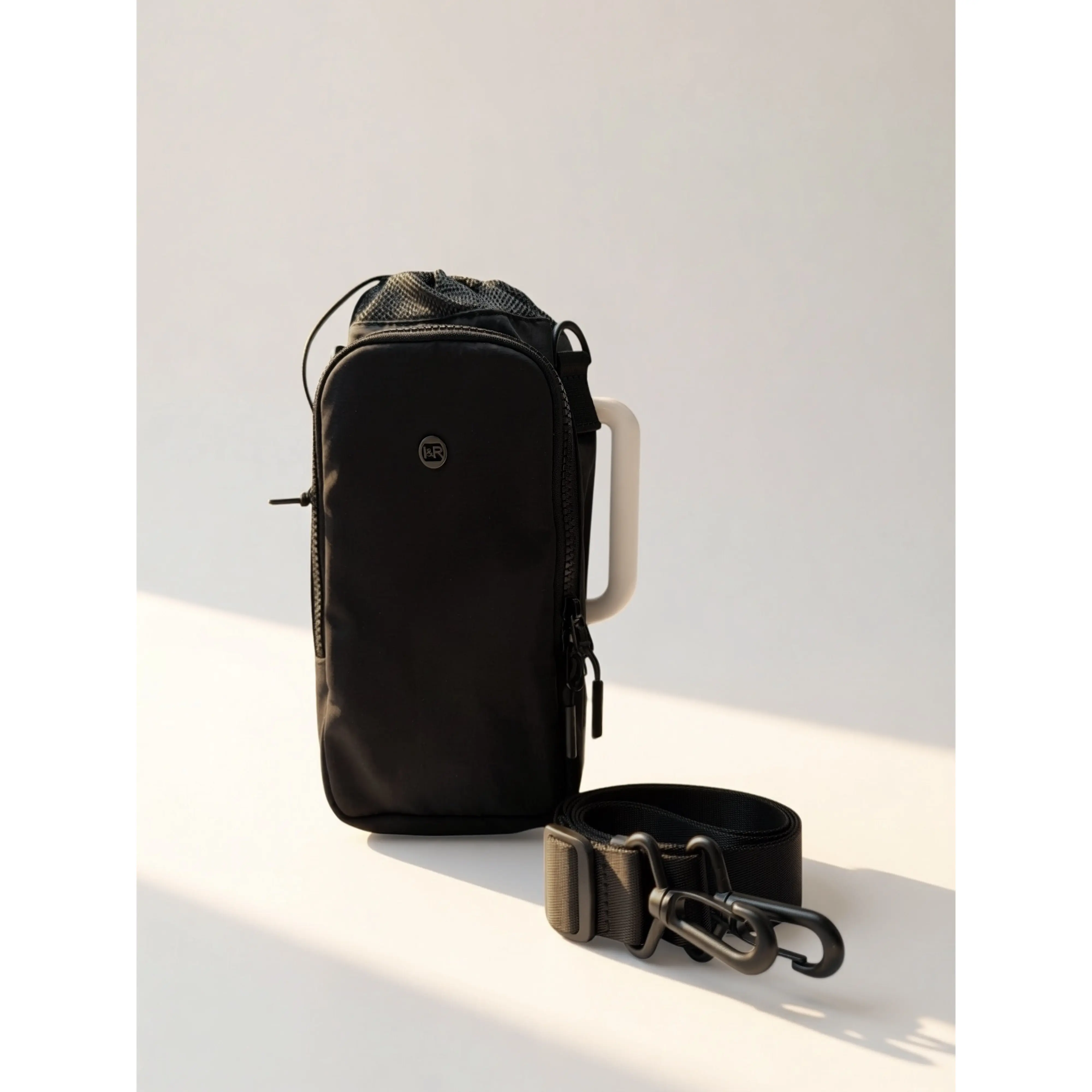 The Iris Sip Bag (#2027) Insulated Tumbler Cup Holder with Adjustable Straps By Iris & Rainbow Bottle Customized Black Drinkware