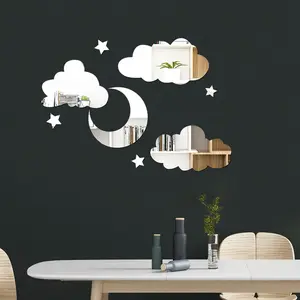 Cloud & Moon Pattern Acrylic Wall Sticker, Creative DIY Patchwork Wall Decal, Modern Wall Art for Home Living Room Bedroom Decor, Ornaments