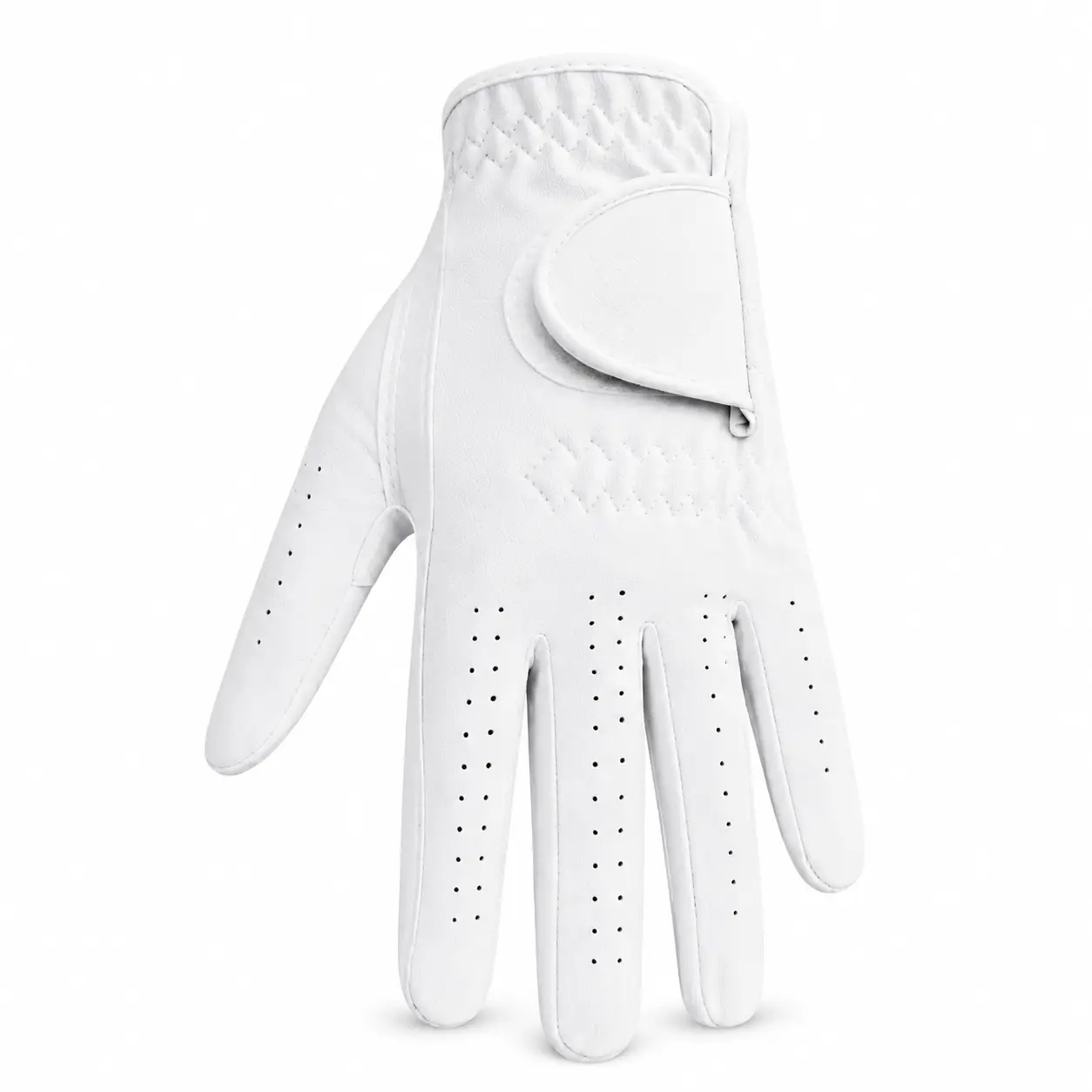 White Left-Hand Golf Glove for Men and Women, Synthetic Suede-Style PU, Breathable Perforated Fingers, Adjustable Wrist