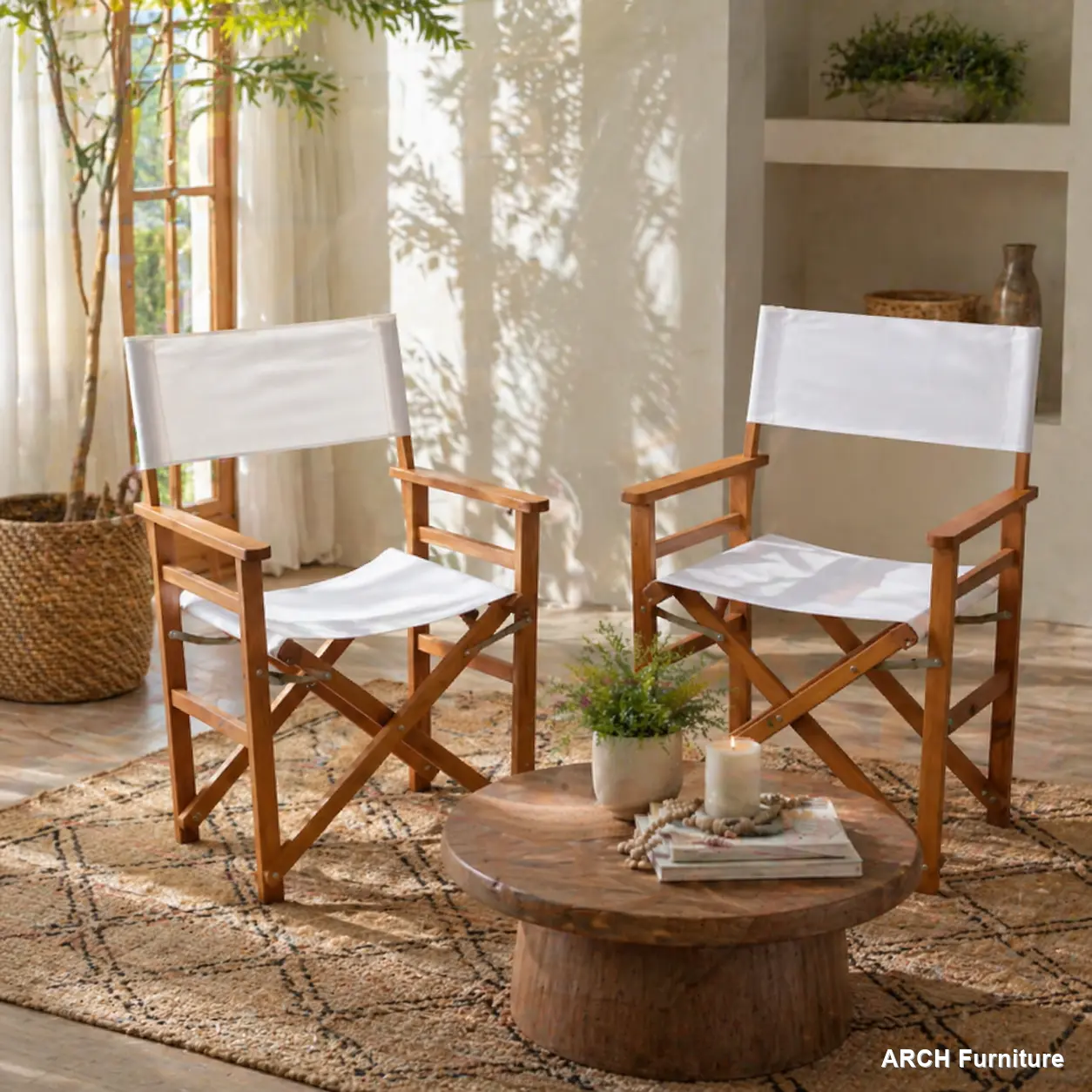 ARCH Folding Chair Wooden Director Chair Canvas Folding Chair  Folding Chair  2pcs/set   populus + Canvas (Color : White), Classic, Easy Folding