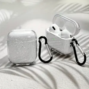 Sparkling Glitter Transparent for Airpods Case with Keychain - Durable Plastic Protective Cover for Airpods 1, 2, Pro & New 3rd Gen - Sleek, Shockproof Design Ideal for Men & Women, Wireless Earphones Case, Audio Protection