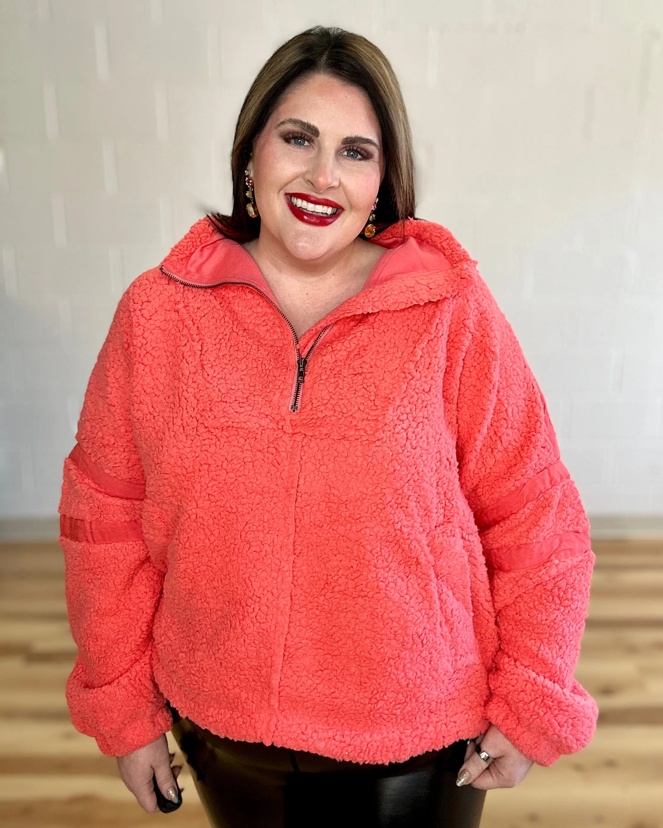 Neon Pink Sherpa Half Zip Jacket