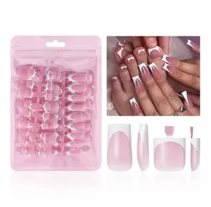 60Pcs White French Tip Press on Nails & Press on Toenails Set, Square Press on Nails Medium Fake Nails French False Toenails Full Cover Stick on Nails for Women Manicure Kit