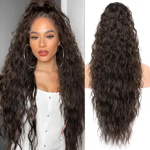 [AISI HAIR]Ponytail Extension 30 Inch Drawstring Ponytail Hair Extensions for Women Long Curly Black Brown Clip in Ponytail Synthetic Hairpieces for Daily Use