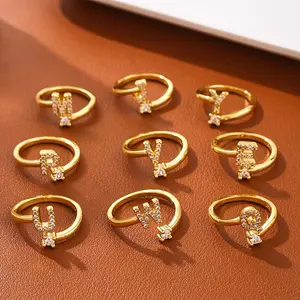 Zircon 26 English letters name initials ring men and women open plain ring gift
