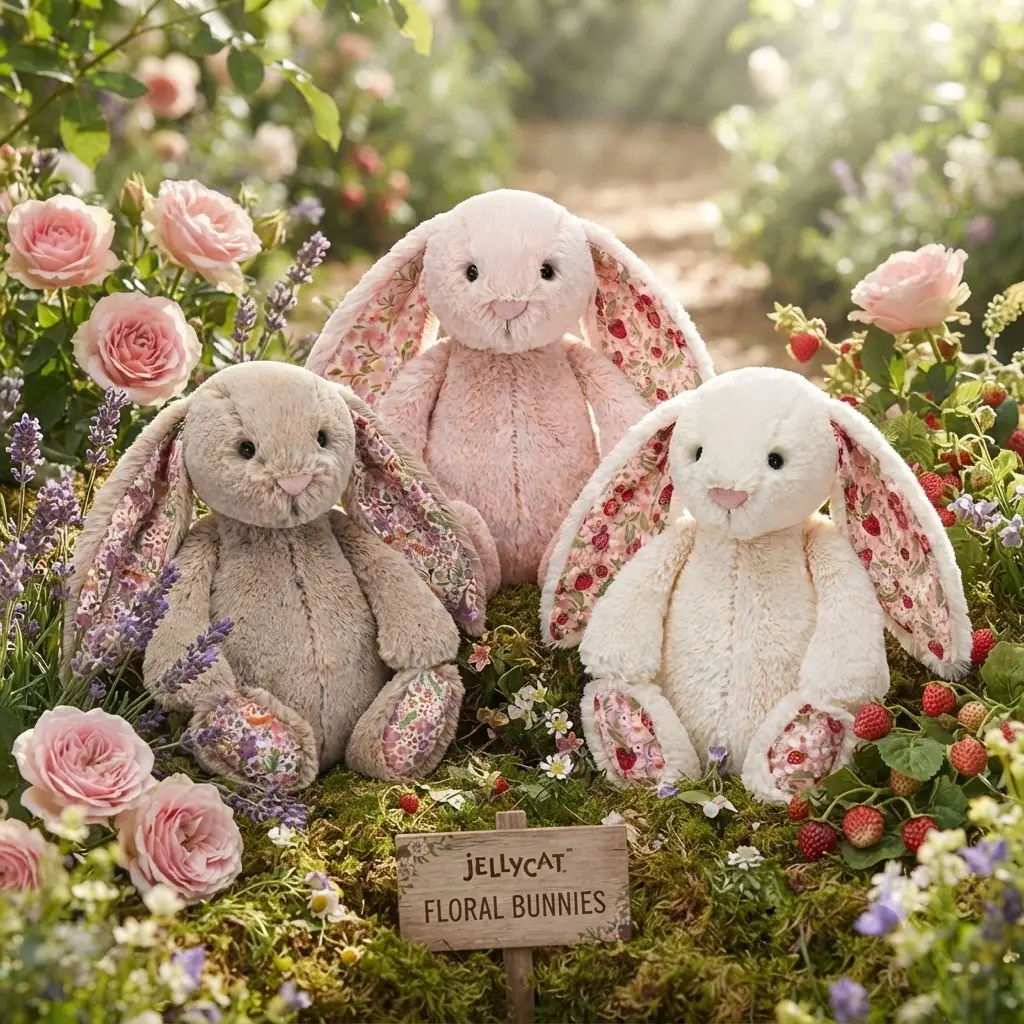 Jellycat Blossom Bunny Plush Collection – Soft Stuffed Rabbit with Floral Print Ears, Cute Easter Gift