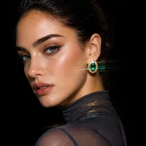 18K Gold Gold Stud Earrings for Women – Vintage-Inspired Emerald Green Stone with Crystal Halo, Classic Round Gem Studs, Hypoallergenic Fashion Jewelry, Perfect Gifts for Her, Party, Daily Wear, Work & Casual Outfits, Trendy TikTok Jewelry 2026 outdoorfun