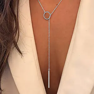 U7 Lariat Y-Shaped Long Necklace Dainty Drop Bar Pendant