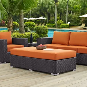 Modway Convene Outdoor Patio Fabric Rectangle Ottoman in Espresso Orange