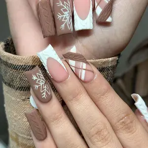 Matte Square Nail Art, Christmas Snowflake Design, Y2K Style Acrylic Nails, Medium Length, 24pcs Set, Includes Jelly Glue & Files, Stylish Acrylic Nails, Nail Kit Set