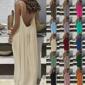 2026 New Color Backless Cami Dress Backless Dress House Dress for Women Sleeveless Long Cami Lounge Dress Backless for Indoor Summer Wear