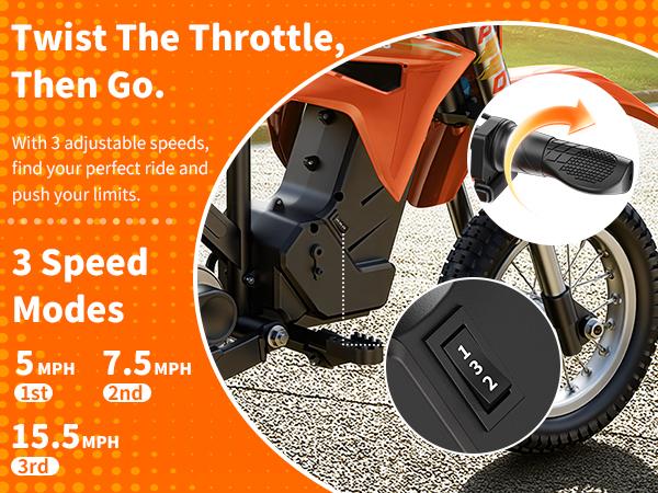 MileRocket1 Kids Electric Bike, 36V 300W Motor, 3-Speed Modes Up to 15.5MPH, 9.32 Mile Range, Dual Suspension,12 * 2.75" Tires, for Height 3.8-4.7ft