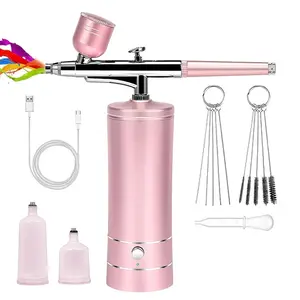Airbrush Kit with Air Compressor, Wireless Air Brush for Barber, Nail Art, Makeup, Model Painting, Includes Nail Charms