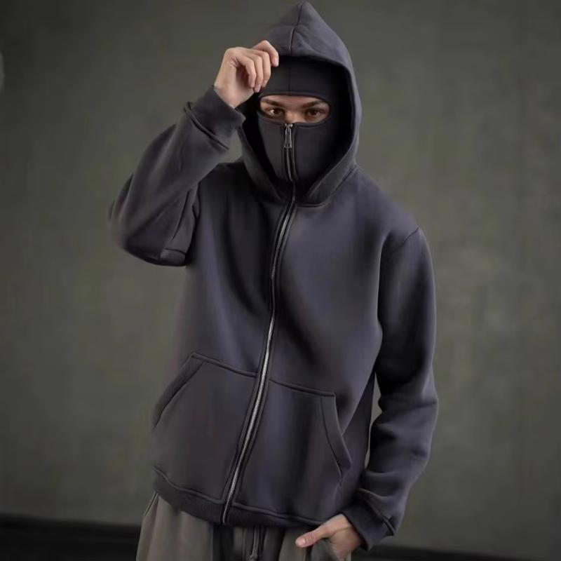 Balaclava Hoodie Y2K Gothic Harajuku Men's Winter Balaclava Jacket Zip Up Fashion Double Layer Y2K Hoodie Hip Hop Clothing Autumn Winter Sweatshirt hoodie men